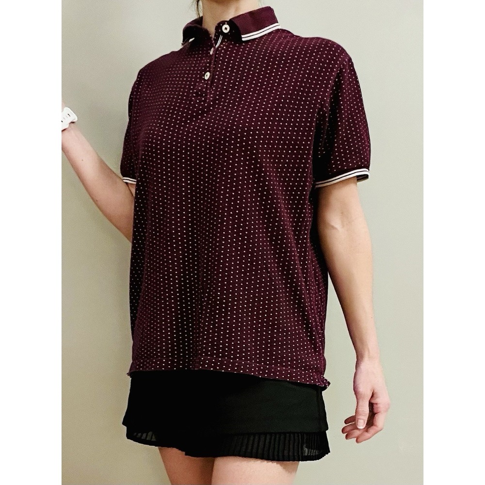 DENIM‎ & FLOWER RICKY SINGH Slim  Polo Burgundy White Poka Dot M Golf - Picture 4 of 14